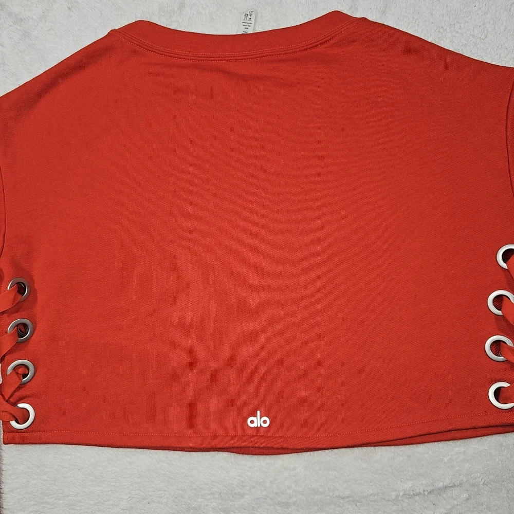 Alo Yoga Suspension Pullover Lace Up Sweater - Cherry Red Size S